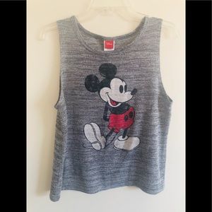 Disney Womens Top Size Large Gray Distressed Mickey Mouse Sleeveless Tank